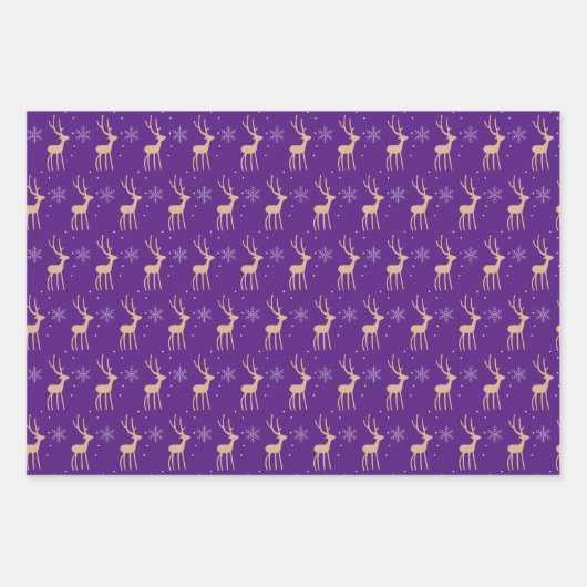Moderne lila Weihnachtsrinder Geschenkpapier Set (Vorderseite)