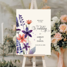 Moderne Lila Wildblume Garden Wedding Willkommen