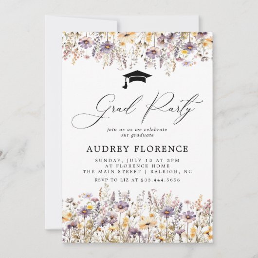 Moderne Lila Wildblumen Blumengrad Party Einladung (Vorderseite)