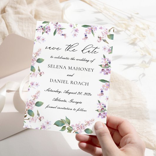 Moderne Lila Wildblumen Save The Date