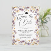 Moderne Lila Wildblumen Save the Date Abschluss Einladung (Stehend Vorderseite)