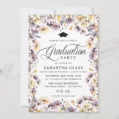 Moderne Lila Wildblumen Skriptabiturpartei Einladung (Vorderseite)