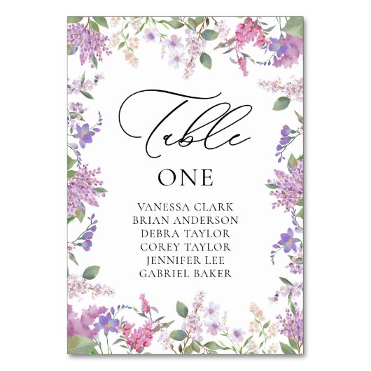 Moderne Lila Wildblumen Tischnummer (Vorderseite)