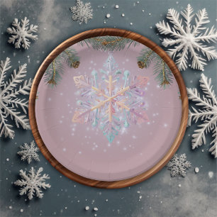 Moderne lila Winter-Schneeflocken Süße Babyparty Pappteller
