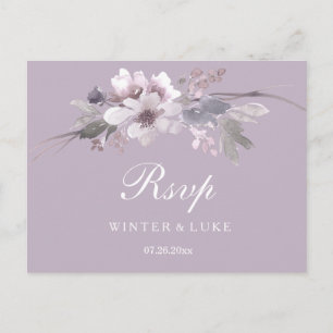 Moderne Lila Winterblumenhochzeit RSVP Postkarte
