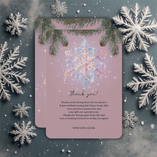 Moderne Lila Winterschneeflocken Niedliche Babydus Dankeskarte
