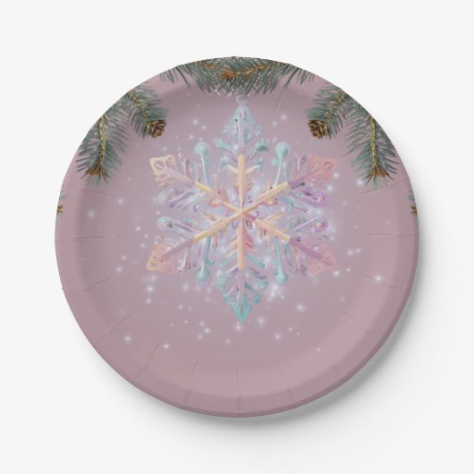 Moderne Lila Winterschneeflocken Niedliche Babydus Pappteller (Vorderseite)