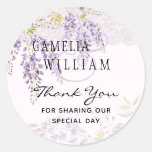 Moderne lila Wisteria-Blumen-Spitze Hochzeit Runder Aufkleber