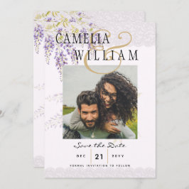 Moderne Lila Wisteria FOTO Wedding Save the Date Einladung