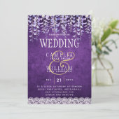 Moderne Lila Wisteria Lace Wedding Einladung (Stehend Vorderseite)
