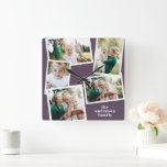 Moderne lila Wohngestaltung mit mehreren Fotos Quadratische Wanduhr<br><div class="desc">Moderne lila,  zeitgenössische,  elegante Multi-Foto Wohngestaltung Uhr. Ideal Geburtstag,  Weihnachten,  Jubiläum,  Muttertag,  Vatertag,  neue Zuhause,  Hochzeitsgeschenk.</div>