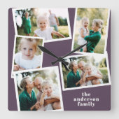 Moderne lila Wohngestaltung mit mehreren Fotos Quadratische Wanduhr (Vorderseite)