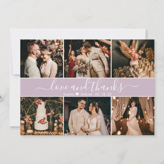 Moderne Lilac Elegante Typografie 6 FotoCollage Dankeskarte (Vorderseite)