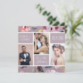 Moderne Lilac Floral Foto Collage Hochzeit Dankeskarte (Stehend Vorderseite)