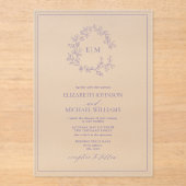 Moderne Lilac Lavender Leafy Wappen Monogram Weddi Acryleinladungen (Vorderseite)