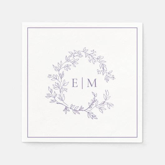 Moderne Lilac Lavender Leafy Wappen Monogram Weddi Serviette (Vorderseite)