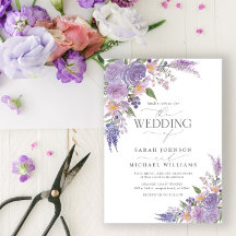 Moderne Lilac Lavender Mauve Script Floral Wedding