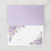 Moderne Lilac Lavender Mauve Script Floral Wedding Platzkarte (Außenseite Aufgefaltet)