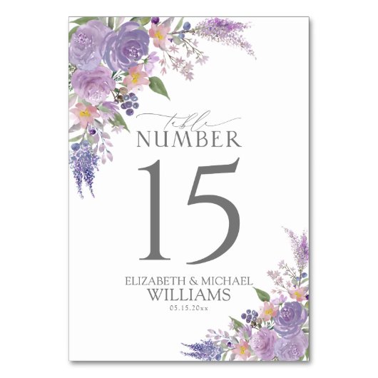 Moderne Lilac Lavender Mauve Script Floral Wedding Tischnummer (Rückseite)
