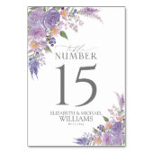 Moderne Lilac Lavender Mauve Script Floral Wedding Tischnummer (Vorderseite)