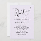 Moderne Lilac Lila Calligraphy & Foto Wedding Einladung (Vorderseite)
