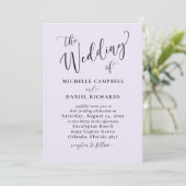 Moderne Lilac Lila Calligraphy & Foto Wedding Einladung (Stehend Vorderseite)