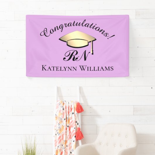 Moderne Lilac Lila Gold Nurse Graduation Party Banner (Insitu)
