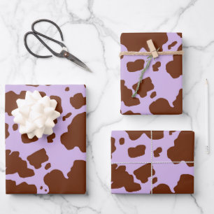 Moderne Lilac-Lila und braune Kuhhautdrucke Geschenkpapier Set