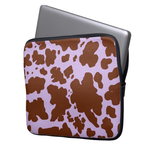 Moderne Lilac-Lila und braune Kuhhautdrucke Laptopschutzhülle (Vorderseite Links)
