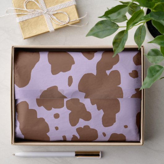Moderne Lilac-Lila und braune Kuhhautdrucke Seidenpapier (Geschenk)