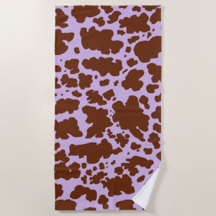 Moderne Lilac-Lila und braune Kuhhautdrucke Strandtuch