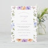 Moderne Lilac & Peach Floral Wedding Einladung (Stehend Vorderseite)