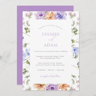 Moderne Lilac & Peach Floral Wedding Einladung