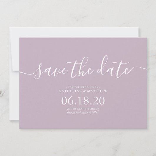 Moderne Lilac-Skriptereien speichern die Datumskar Save The Date (Vorderseite)