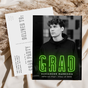 Moderne Lime Green Neon Foto Graduation Party Einladungspostkarte