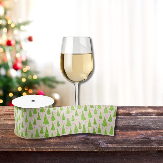 Moderne Limettengrün Rosa Weihnachtsbäume Wasserfa Satinband