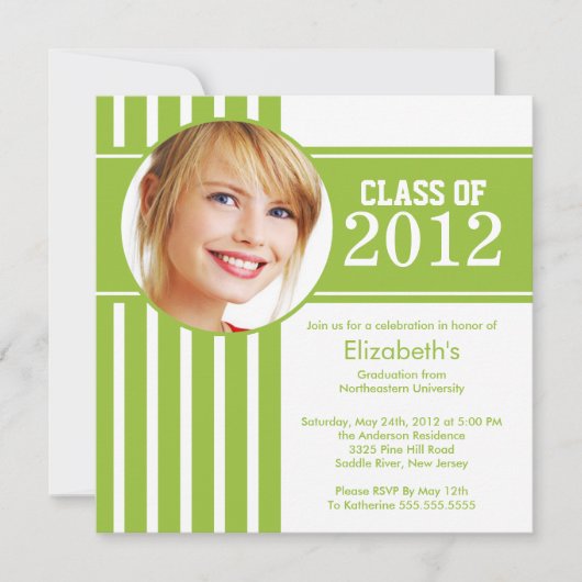 Moderne Limon Stripe Foto Graduation Party Einladung (Vorderseite)