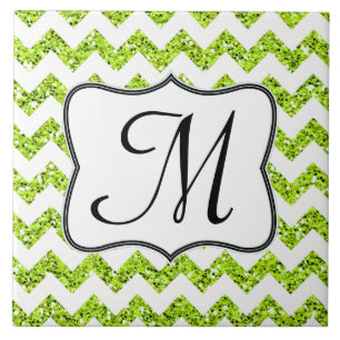 Moderne Limone Glitzer-Zickzack-Monogramm-Anzeiget Fliese