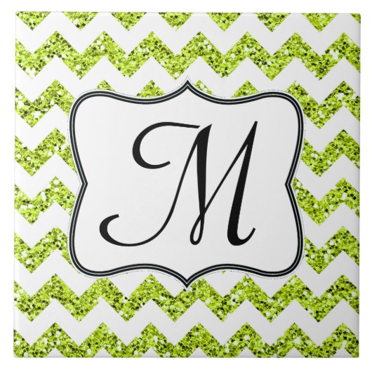 Moderne Limone Glitzer-Zickzack-Monogramm-Anzeiget Fliese (Vorderseite)