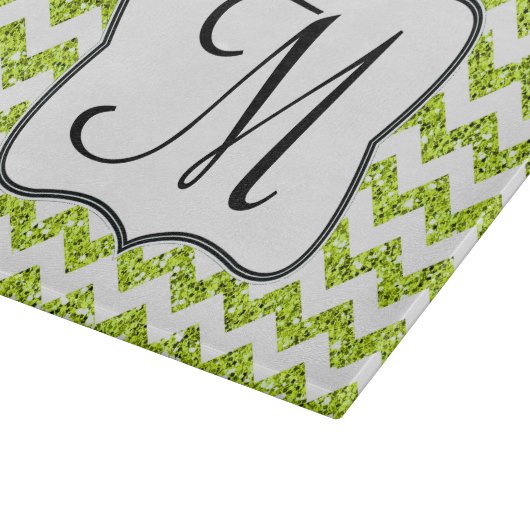 Moderne Limone Zickzack Monogramm-Glasschneideplat Schneidebrett (Ecke)