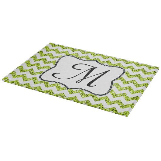 Moderne Limone Zickzack Monogramm-Glasschneideplat Schneidebrett (Ecke)
