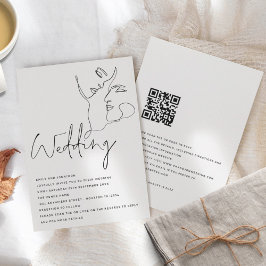 Moderne Line Art gegenüber Schwarz-weißer QR Hochz Einladung