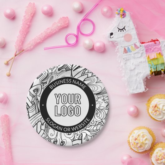 Moderne Line Artwork & Ihr Logo mit bearbeitetem T Pappteller (Party)