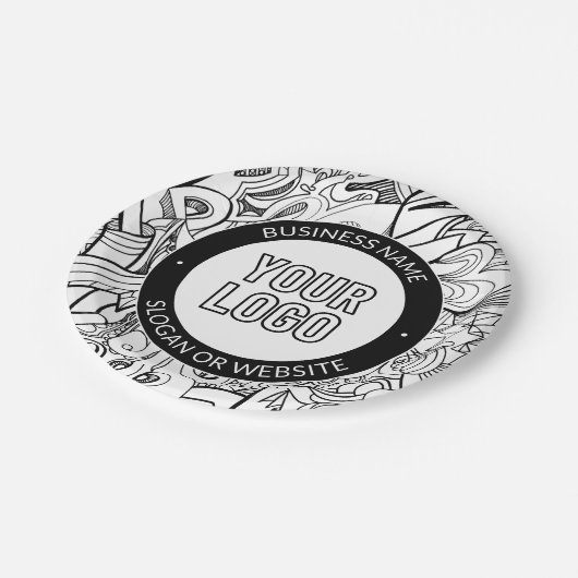 Moderne Line Artwork & Ihr Logo mit bearbeitetem T Pappteller (Schrägansicht)