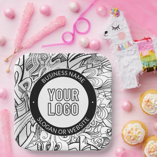 Moderne Line Artwork & Ihr Logo mit bearbeitetem T Pappteller (Party)