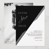 Moderne Line Chic Black & White Foto Hochzeit Einladung (Vorne/Hinten)