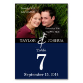 Moderne Lines Deep Navy Foto Table Card Tischnummer (Vorderseite)