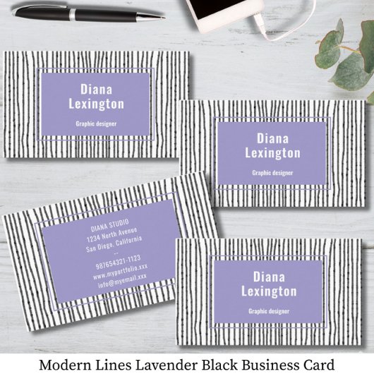 Moderne Lines Lavendel Black Business Card Visitenkarte
