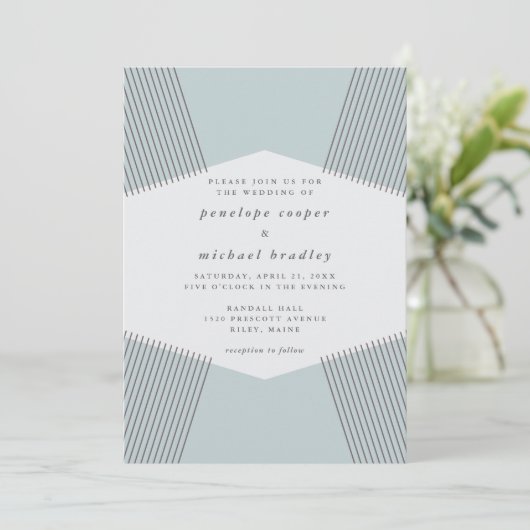 Moderne Lines Robin's Egg Blue Wedding Einladung (Stehend Vorderseite)