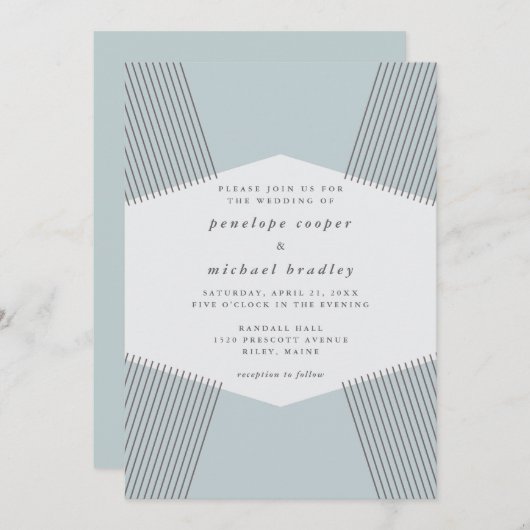 Moderne Lines Robin's Egg Blue Wedding Einladung (Vorne/Hinten)